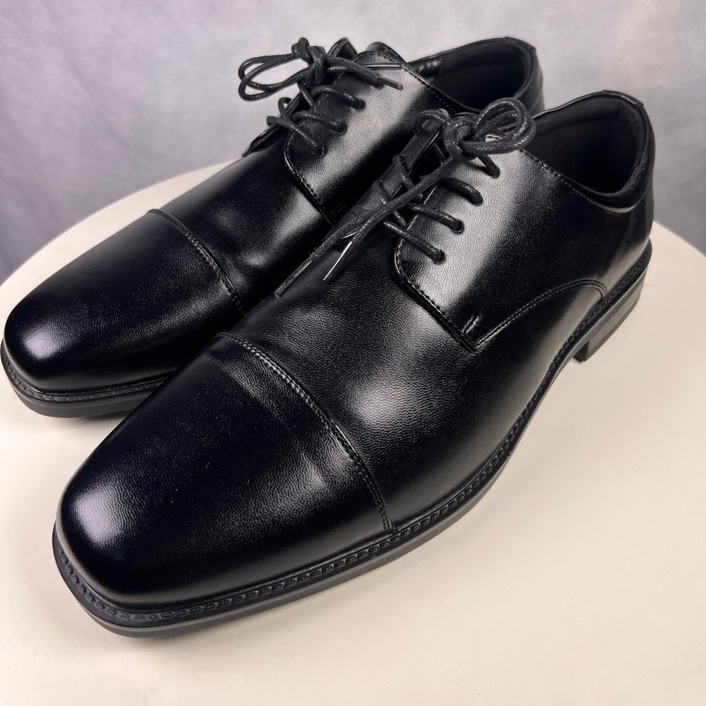APT9 Denver Comfort Ortholite Eco Black Faux Leather Dress Shoes Men's Size 10W